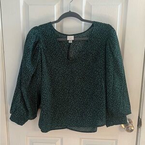 A New Day Women's Puff Sleeve Cropped Blouse Size L - V neck